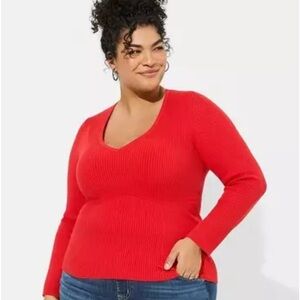 NEW Torrid Red Ribbed Vneck Sweetheart Fitted Sweater 3X